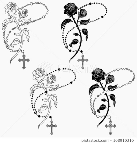 Catholic rosary with roses and petals Catholic rosary with roses and petals 108910310