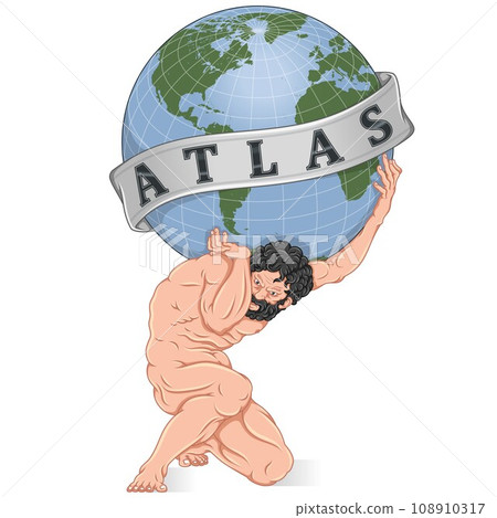 Titan Atlas holding the earth with ribbon 108910317