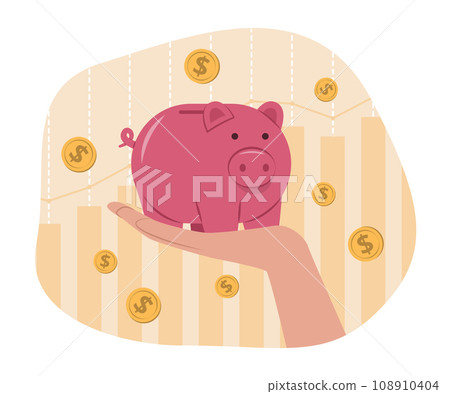 Human Hand Holding Piggy Bank for Saving Money Financial Concept Illustration 108910404