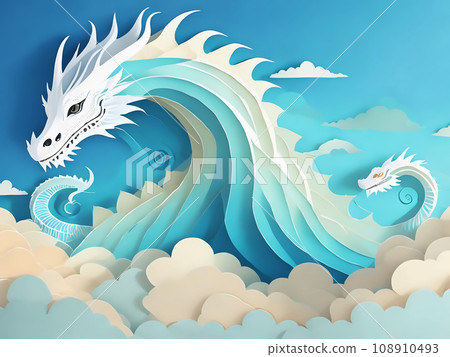 Abstract dragon and clouds swirling in the sky [AI generated image] 108910493