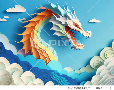Abstract dragon and clouds swirling in the sky [AI generated image] 108910494
