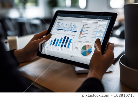 Close-up hand of Businessperson uses a tablet for analysis of business data 108910713