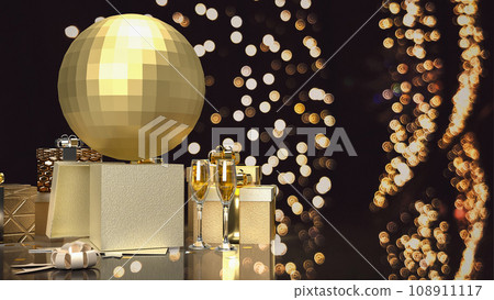 The disco ball or mirror ball and gift box for party concept 3d rendering 108911117