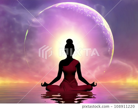 一名年輕亞洲女性坐禪冥想的插圖 [AI 生成圖像] 108911220