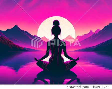 一名年輕亞洲女性坐禪冥想的插圖 [AI 生成圖像] 108911238