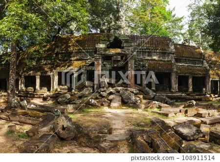 Travel Cambodia concept background - panorama of ancient ruins of Ta Prohm temple, Angkor, Cambodia 108911514