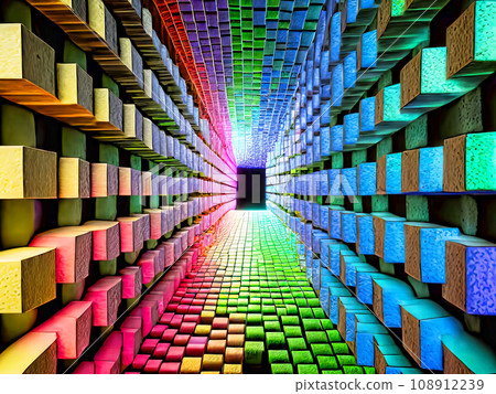 Tunnel of light with colorful cubes [AI generated image] 108912239