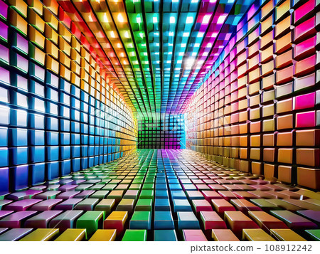 Tunnel of light with colorful cubes [AI generated image] 108912242