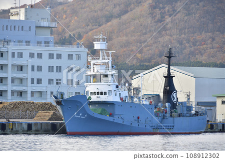 拍攝秋季北海道函館市函館港捕撈船的風景 108912302