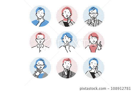 帶有質疑表情的高級圖標集 108912781