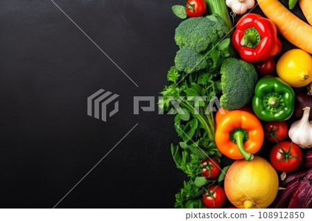 Vegetables on background with empty space for text top view. Generative AI 108912850