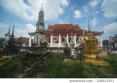 Mon-style churches and pagodas are built on square bases at Wat Kongkaram temple. Located at Ratchaburi Province in Thailand. 108912931