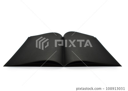 blank open black notebook isolated on white background, craft paper texture 108913031