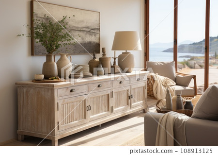 Close-up front view website style on sideboard. Generative AI Close-up front view website style on sideboard. Generative AI 108913125