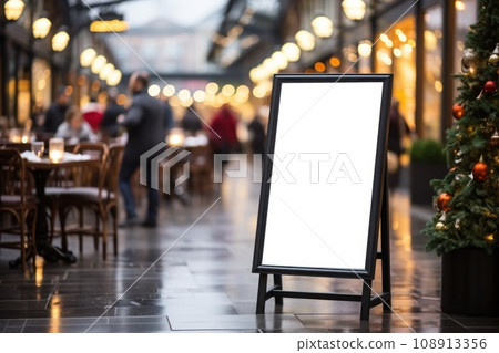 Menu boards in Christmas shopping mall center sign mockup. Generative AI 108913356