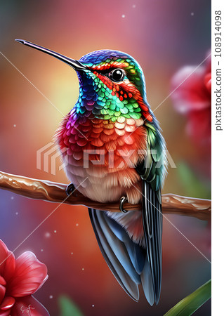 Cute and Peculiar Hummingbird, Big-Eyed and Iridescent Marvel 108914098