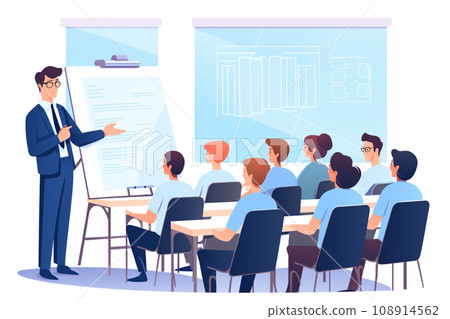 speaker gives presentation in office meeting room, flat style 108914562