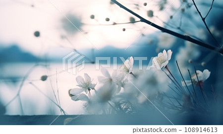 Morning blue period and white flowers AI generated image 108914613