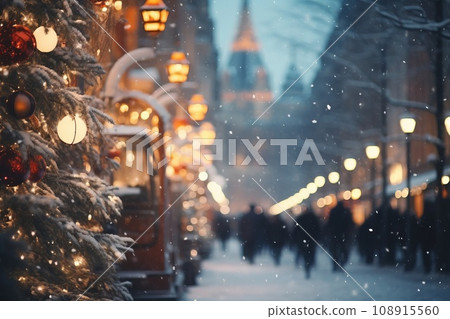 Cityscape with Christmas trees AI generated image AI image 108915560