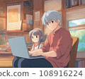 Boy learning with his grandfather (AI illustration) 108916224