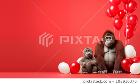 Santa Claus Gorilla in Festive Christmas Costume .Created with Generative AI technology. 108916376
