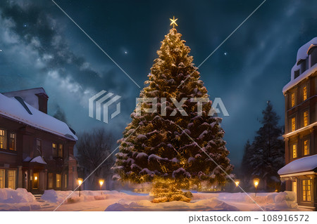 Christmas tree and snow landscape 5 108916572