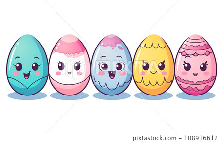 AI-generated content. Colorful Easter eggs, cartoon illustration on white background 108916612