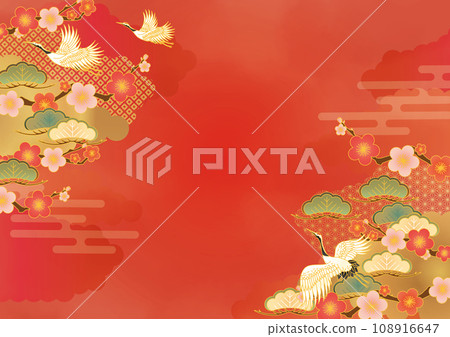Red crane and pine Japanese pattern background template Red crane and pine Japanese pattern background template 108916647