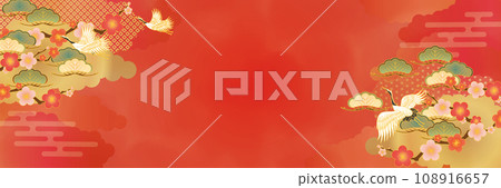Red crane and pine Japanese pattern background template 108916657