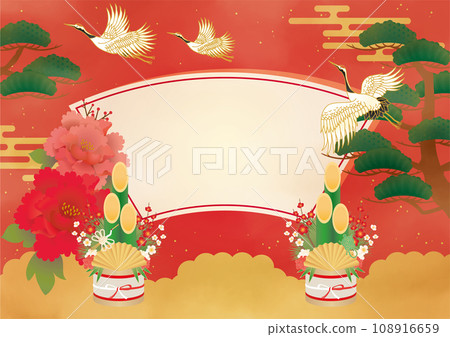 紅鶴和松日本圖案背景模板 108916659