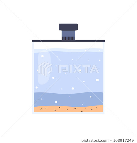 Empty glass home aquarium with sand, pebbles on the bottom, vector square fish tank, reservoir with clean water for fish Empty glass home aquarium with sand, pebbles on the bottom, vector square fish tank, reservoir with clean water for fish 108917249