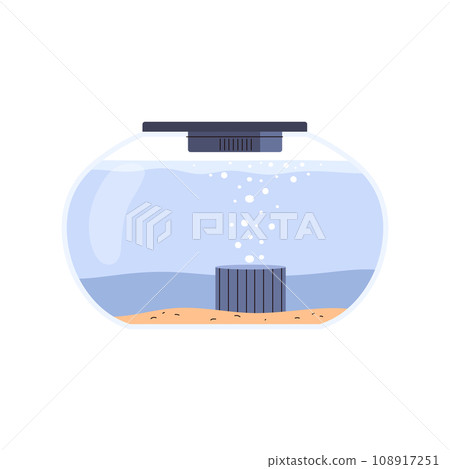 Round empty home aquarium with water filter flat style Round empty home aquarium with water filter flat style 108917251