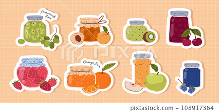 Making homemade jam with fruits and berries, flat vector illustration isolated. Making homemade jam with fruits and berries, flat vector illustration isolated. 108917364