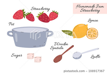 Recipe strawberry jam, cartoon vector illustration on white background 108917367