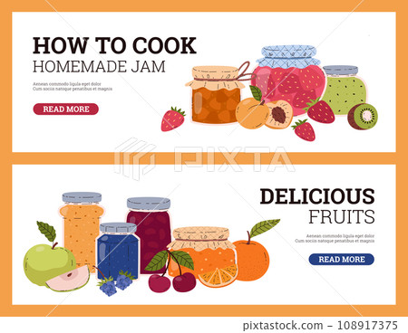 Banners with homemade berry jam, cartoon vector illustration on white 108917375