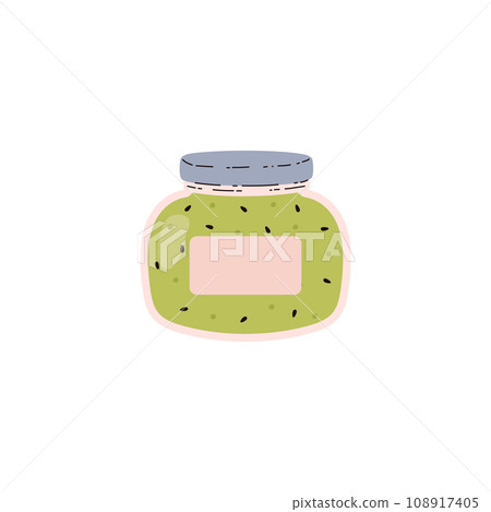 Glass jar with kiwi jam, vector cartoon container with green color fruit marmalade, natural conservation food confiture 108917405