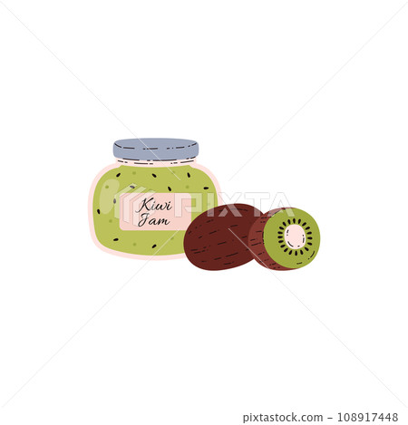 Glass jar of kiwi jam flat style, vector illustration Glass jar of kiwi jam flat style, vector illustration 108917448