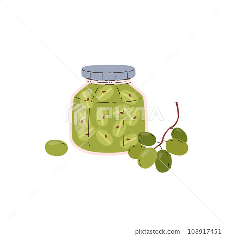 Glass jar of grape jam flat style, vector illustration Glass jar of grape jam flat style, vector illustration 108917451