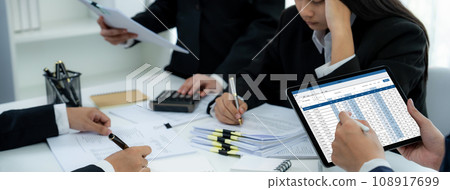 Corporate accountant use accounting software on laptop. Shrewd 108917699