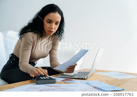 Stressed young woman has financial problems credit card debt to pay crucial 108917761