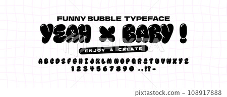 Bubble abstract shapes alphabet font. Funky balloon organic typeface in trendy retro y2k style. Cartoon kids graffiti vector illustration. Letters and numbers. Bubble abstract shapes alphabet font. Funky balloon organic typeface in trendy retro y2k style. Cartoon kids graffiti vector illustration. Letters and numbers. 108917888