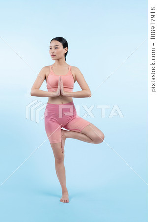 Asian woman in sportswear doing yoga exercise posing. Vigorous 108917918