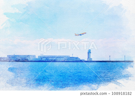 [Watercolor painting] Chubu Centrair International Airport, Tokoname City, Aichi Prefecture 108918182