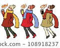 Illustration of a woman wearing a coat holding coffee 108918237