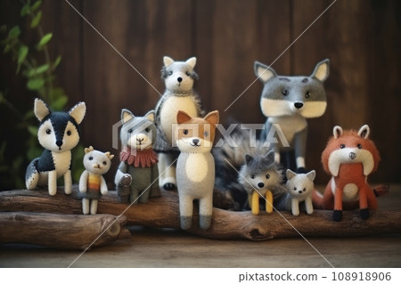 collection of handmade toys. knitted goods, felted wool and cotton stitched animals. collection of handmade toys. knitted goods, felted wool and cotton stitched animals. 108918906