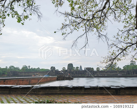 Cambodia Angkor Wat west approach rainy day Cambodia Angkor Wat west approach rainy day 108919322