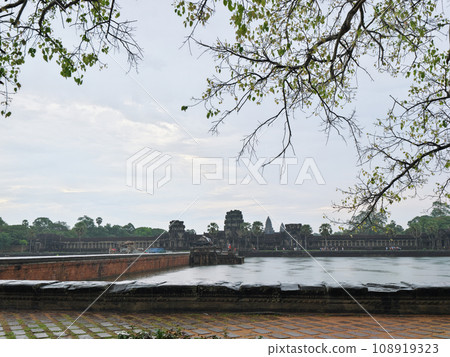 Cambodia Angkor Wat west approach rainy day Cambodia Angkor Wat west approach rainy day 108919323
