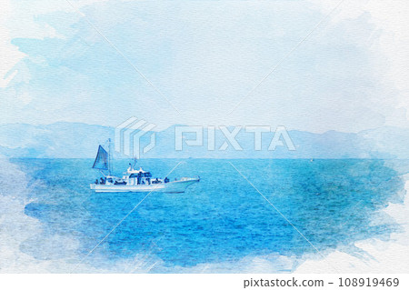 [Watercolor painting] Fishing boats around Hinode no Sekimon, Tahara City, Aichi Prefecture 108919469