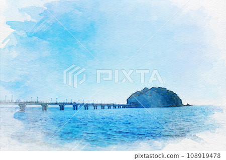 [Watercolor] Takeshima in Gamagori City, Aichi Prefecture 108919478