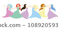 Vector illustration of colorful women holding hands and dancing, 108920593